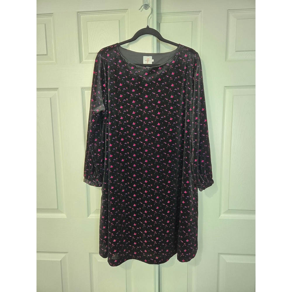 The Nines by Hatch Black Floral Velvet Maternity Shift Dress Long Sleeve L NEW